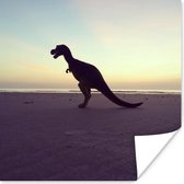 Poster Silhouet - Dinosaurus - Strand - 75x75 cm