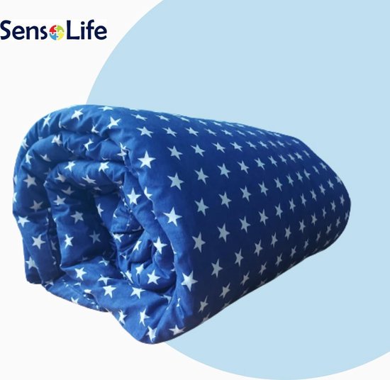 SensoLife overtrek voor Verzwaringsdeken – 120 x 180 cm – 100% Katoen – Zomer overtrek - Heerlijk zachte OVERTREK voor weighted blanket – PREMIUM kwaliteit – sterren blauw