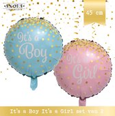 Snoes * Set van 2 Ballonnen* It's a Boy/Girl Set * 45 Cm * Baby Roze * Baby Blauw * Baby Shower * Gender Reveal * Geboorte Ballonnen * Baby Roze * Baby Blauw * Ballon Hoera een Meisje * Hoera een Jongen * It's a Girl * It's a Boy