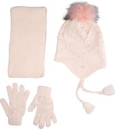 Kitti 3-Delig Winter Set | Muts (Beanie) met Fleecevoering - Sjaal - Handschoenen | 4-8 Jaar Meisjes | Diamant-01 (K2170-01)