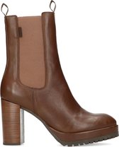 Manfield - Dames - Bruine leren chelsea boots met hoge hak - Maat 37