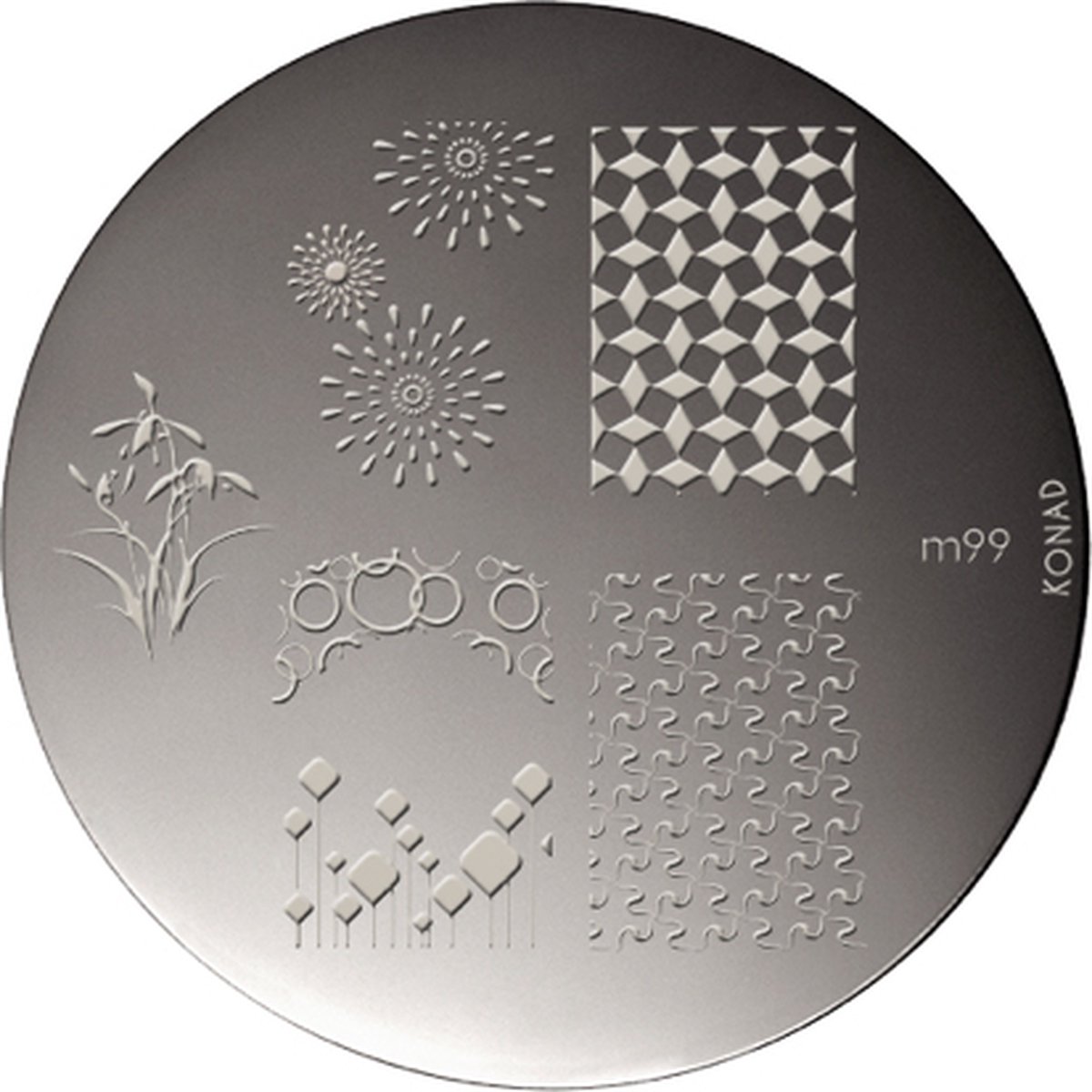 Goedkoopste KONAD stempel sjabloon M99 met 6 nagel figuurtjes ( o.a. french manicure).