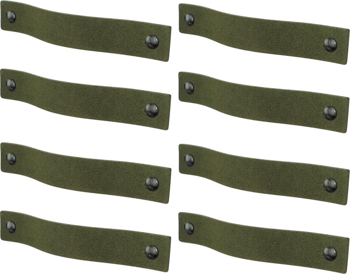 8x Leren handgrepen 'platte greep' - maat M (19 x 2,5 cm) - SUEDE OLIVE - incl. 3 kleuren schroefjes (handgreepjes - leren grepen - greepjes - leren lusjes)
