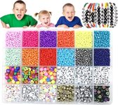 IZGO Kralenset Pakket - Sieraden DIY - Armbandjes maken volwassen en meisjes - Kralen set - Neon kleuren -Rocailles - Cijfers - Letters - Hartjes