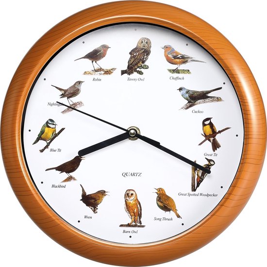 Horloge murale musicale ronde Ø25cm 12 véritables chant d'oiseaux Horloge  oiseau | bol.com