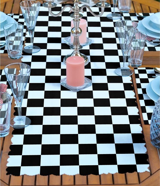 Zethome Placemat Katoen Placemat en Loper Set 5 Stuks Zwart Wit