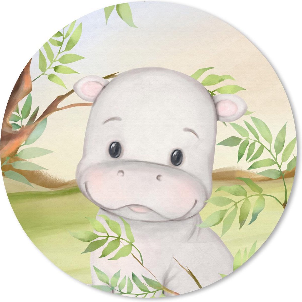 Muismat rond 30x30 cm - Mousepad Nijlpaard - Jungle - Bladeren - Ronde muismatten