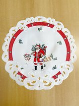 Tafelkleed - Kerst - Offwhite met rode rand en kerstman - Rond 40 cm