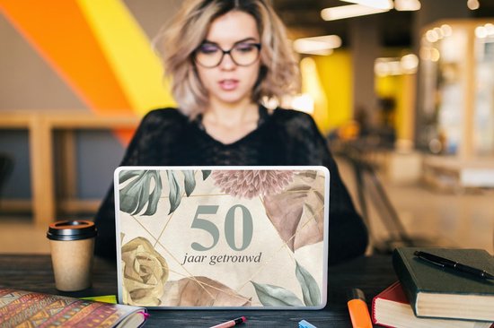 Sticker ordinateur portable - 11,6 pouces - Mariage - 50 ans de mariage - Fleurs - Cadeau Saint Valentin