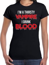 Halloween - Thirsty vampire halloween verkleed t-shirt zwart - dames - vampier - horror shirt / kleding / kostuum S