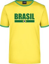 Brasil supporter geel/groen ringer t-shirt Brazilie met vlag - heren - Brazilie landen shirt - supporter kleding / EK/WK S