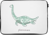 Laptophoes 14 inch - Kinderkamer - Plesiosaurus - Dinosaurus - Jongen - Meisje - Kindje - Laptop sleeve - Binnenmaat 34x23,5 cm - Zwarte achterkant