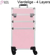 Make up Koffer | Beautycase / Beautykoffer / Trolley gemaakt van aluminium - Baby roze Kleur - van binnen Bekleed met zwart fluweel - 8 wielen - Kapper - Tattoo - Nagel - Visagie - Make-up - Cosmetica - Schmink - 4 Lagen