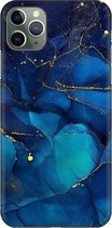 Apple iPhone 11 Pro Max - Hard Case - Deluxe - Fully Printed - Marmer - Blauw - Goud