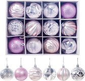 peciale kerstballen - Uniek design - bijzondere kerstballen - 5.5cm - 12 stuks - Paars/Roze kerstballen