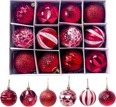 Speciale kerstballen - Uniek design - bijzondere kerstballen - 5.5cm - 12 stuks - Rode kerstballen