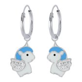 Joy|S - Zilveren eenhoorn oorbellen - baby unicorn oorringen - blauw kristal wit