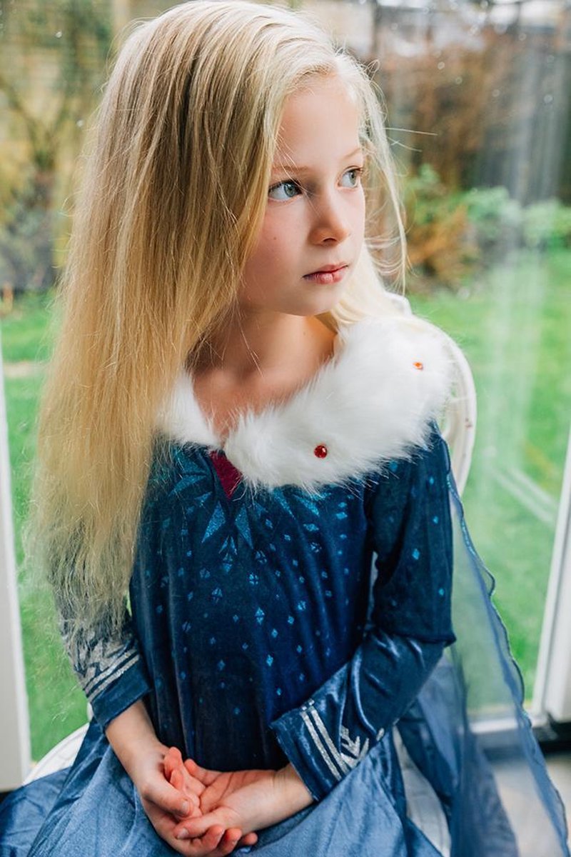 Prinsessenjurk meisje - Elsa jurk - maat 92/98 - inclusief Frozen tiara, toverstaf, Elsa haarvlecht - verkleedkleding — afbeelding 3