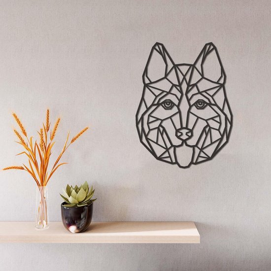 Geometrische Wanddecoratie - Husky - Hout - Wall Art - Muurdecoratie - Zwart - 38 x 29 cm