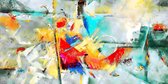 JJ-Art (Glas) 120x60 | Planken op deur, abstract, woonkamer - slaapkamer | Rood, geel, blauw, modern | Foto-schilderij-glasschilderij-acrylglas-acrylaat-wanddecoratie | KIES JE MAA