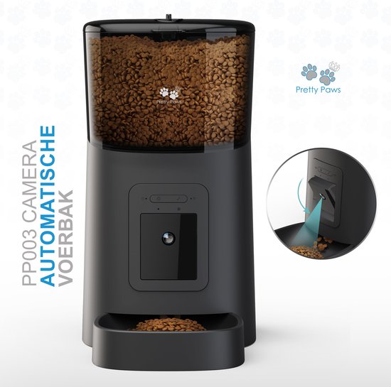 Pretty Paws PP003 - Camera Voerautomaat Zwart - Automatische Voerbak - Slimme Voerautomaat met App - Instelbaar Voedingsschema - Pretty - €109,95