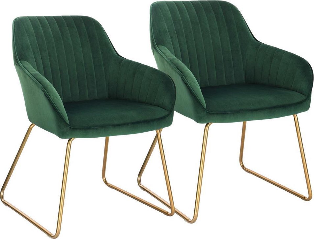 Stoel | Set van 2 | Groen velvet | Gouden poten | Goud | Green | Eetkamer  stoelen |... | bol.com