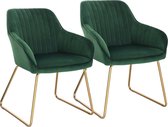 Stoel | Set van 2 | Groen velvet | Gouden poten | Goud | Green | Eetkamer stoelen | Fluweel