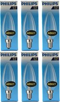 Philips - Kaarslamp - 60Watt - E14 Fitting - Gloeilamp - Kaars - Helder - Dimbaar - Kleine Fitting - 60W - (6 STUKS)