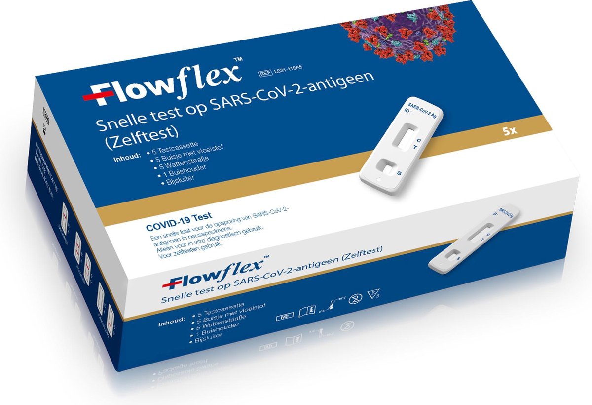 Goedkoopste 1000 stuks Flowflex Corona Zelftest (5 packs) Sneltest Covid-19