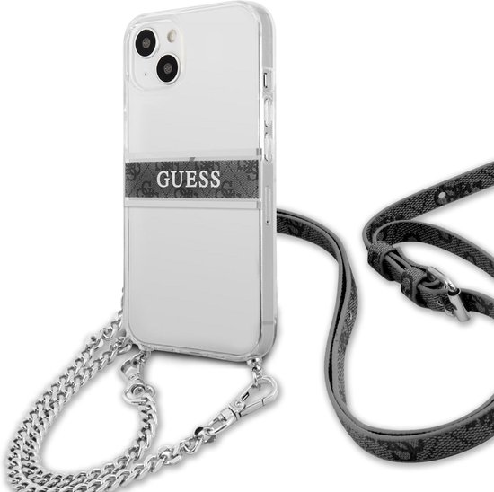 Coque transparente Guess - Hardcase Backcover - iPhone 13 Mini - Rayure grise 4G - Bandoulière