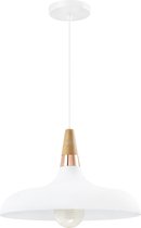 QUVIO Hanglamp retro - Lampen - Plafondlamp - Verlichting plafondlampen - Keukenverlichting - Lamp - Simplistisch laag design - E27 Fitting - Voor binnen - Met 1 lichtpunt - Aluminium - Hout - D 30 cm - Wit