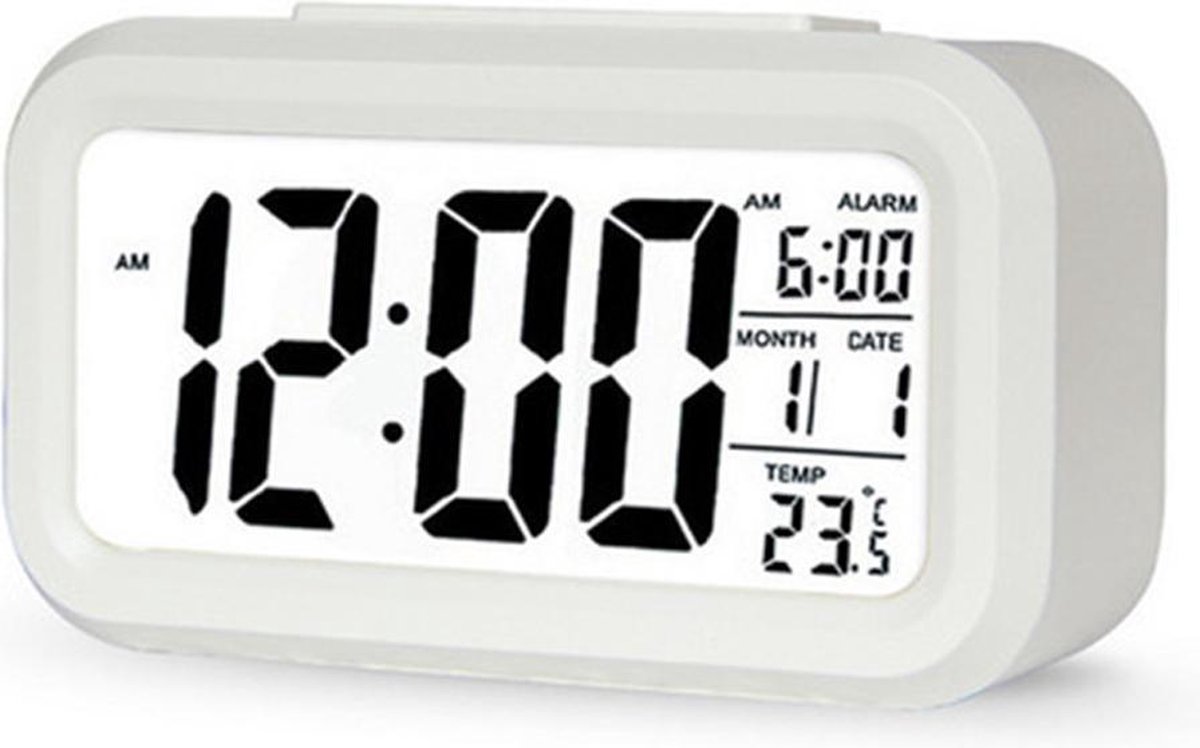 TKMARS Digitale Wekker - Alarm Klok met Temperatuur, Kalender en LED Verlichting - Wit