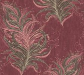 Livingwalls Mata Hari - Natuur behang - Veren met glitters - rood bruin goud roze - 1005 x 53 cm