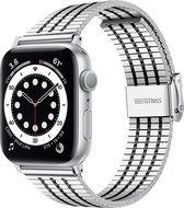 Geschikt voor Apple Watch bandje 38 / 40 / 41 mm - Series 1 2 3 4 5 6 7 8 SE - Smartwatch iWatch horloge band - 38mm 40mm 41mm - Fungus - RVS metaal - Zilver zwart - Zeven schakel