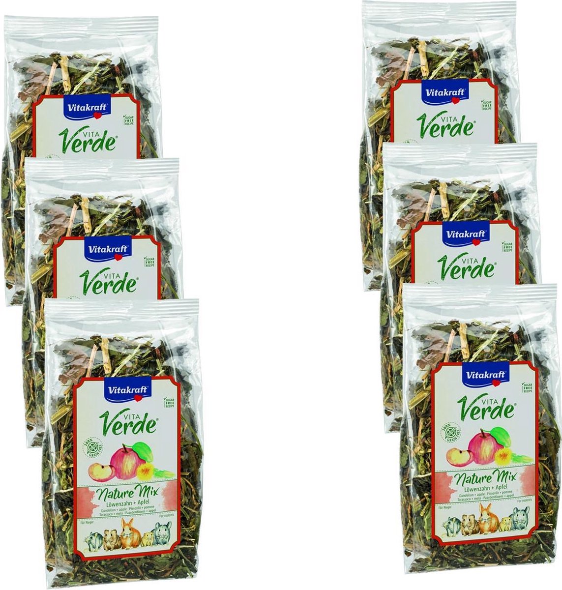 Vitakraft Vita-Verde Paardenbloem/Appel - Knaagdiersnack - 6 x 80 g