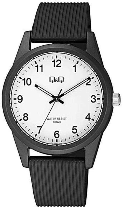 Q&Q-VS12J001Y-herenhorloge-rubberband-zwart-10bar waterdicht-witte wijzerplaat-duidelijke cijfers