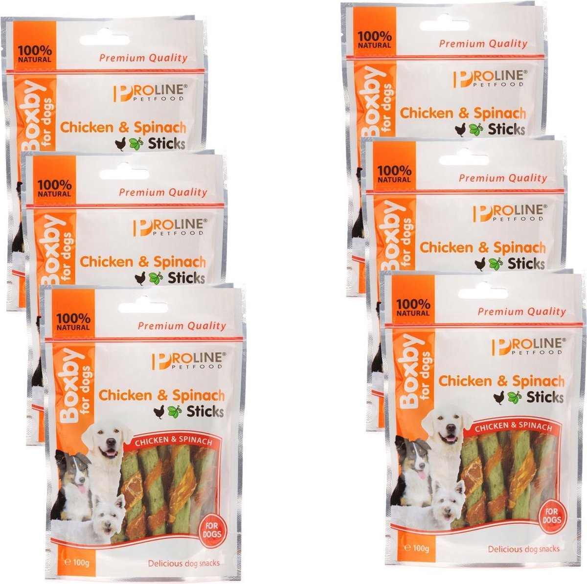 Proline Boxby Chicken/Spinach Sticks 100 g - Hondensnacks - 6 x Kip&Spinazie