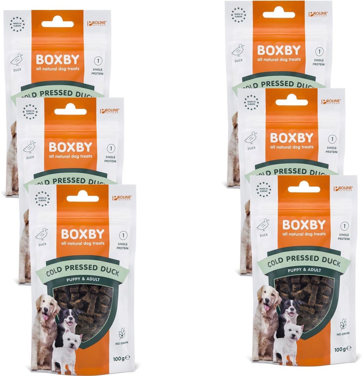 Proline Boxby Grain Free 100 g - Hondensnacks - 6 x Eend Hypo-Allergeen