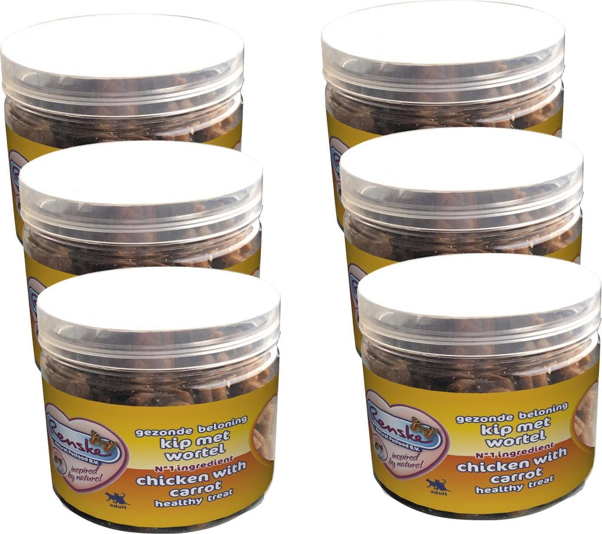 Renske Kat Beloning Hartjes 100 g - Kattensnack - 6 x Kip&Wortel