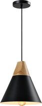 QUVIO Hanglamp Scandinavisch - Lampen - Plafondlamp - Verlichting - Keukenverlichting - Lamp - Kegellamp - E27 fitting - Voor binnen - Met 1 lichtpunt - Aluminium - Hout - D 22 cm - Zwart en 