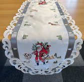 Tafelkleed - Kerst - Wit met grijze rand en kerstman - Loper 110 cm