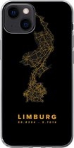 Geschikt voor iPhone 13 hoesje - Limburg - Wegenkaart Nederland - Zwart - Goud - Siliconen Telefoonhoesje