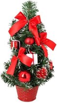 Kunstkerstboom met geschenkdoosjes en dennenappels - 30 cm - rood en wit