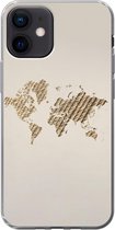 Geschikt voor iPhone 12 hoesje - Wereldkaart - Touw - Bruin - Siliconen Telefoonhoesje