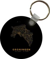 Sleutelhanger - Groningen - Nederland - Kaart - Black and gold - Plastic - Rond - Uitdeelcadeautjes