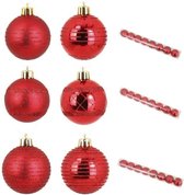 Set van 8 Rode Kunststof Kerstballen 6 cm
