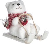 Te vragen decoratie - Witte beer zittend op slee - H 18 cm
