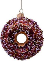 Ornament glass brown donut w/decoration H11cm