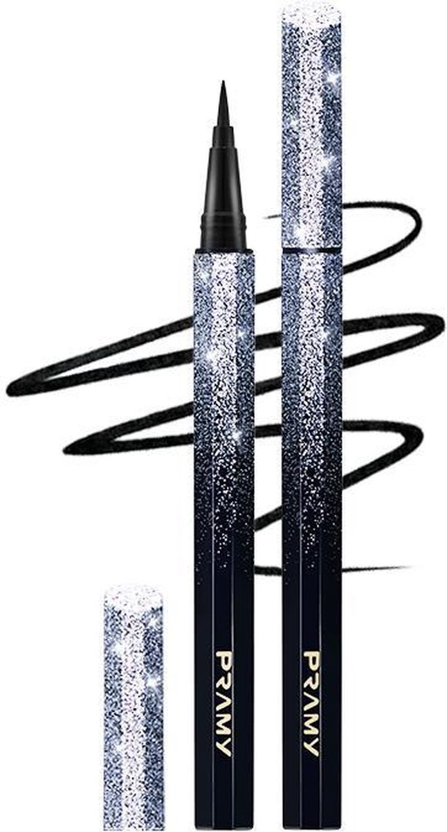 Pramy Super Sleek Liquid Eyeliner - Chique & Elegant Eyeliner Pencil - Long Wear Meteorite Eyeliner Pencil -Pigmented Black - Vloeibaar - Winged Liner - Cateyes - Open Eyes Makeup Look - Popular Korean Cosmetics