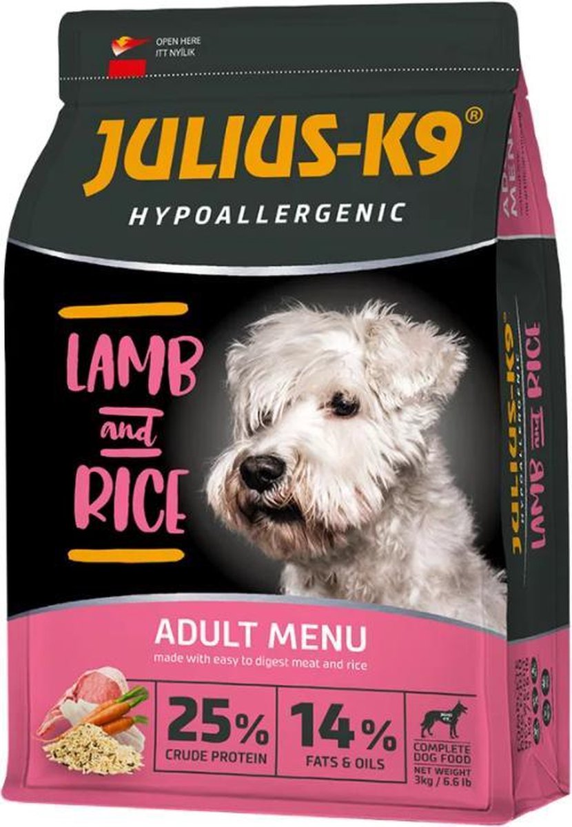 Julius K9 Julius-K9 Lamb & Rice – Hypoallergene hondenbrokken met lam & rijst – Licht verteerbare voeding voor middelgrote tot grote honden – 12kg